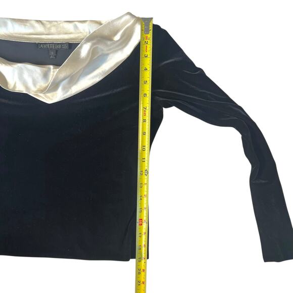 Lafayette 148 New York Black Velvet Blouse with Ivory Satin Collar - Picture 6 of 9